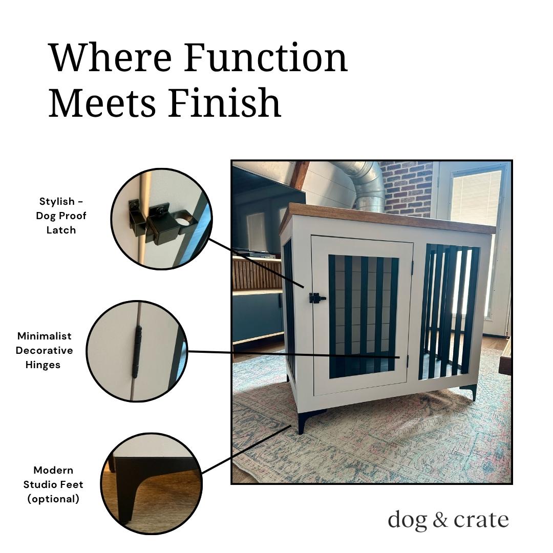 designer wooden dog crate features
