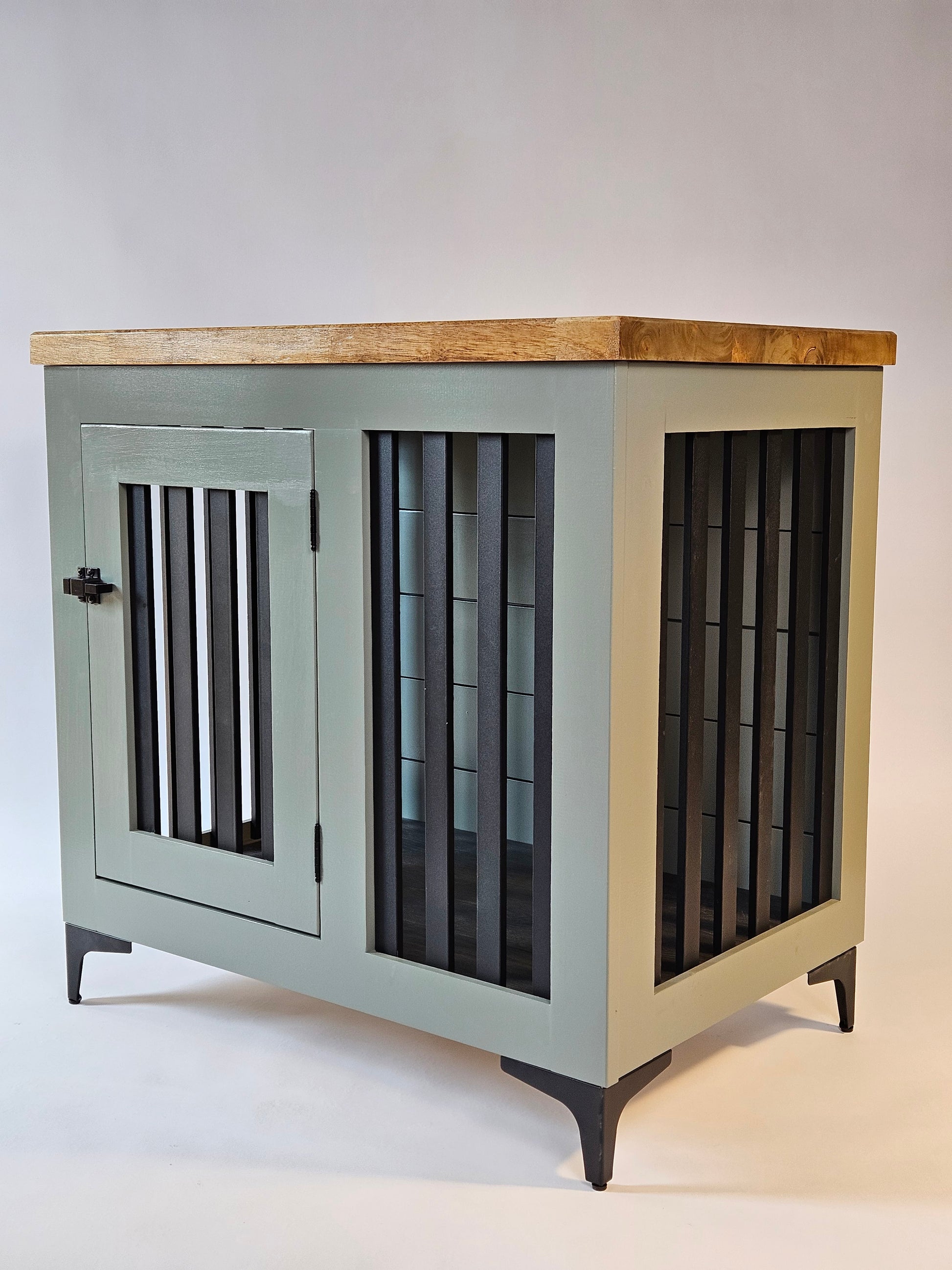 luxury wooden pet crate with metal bars