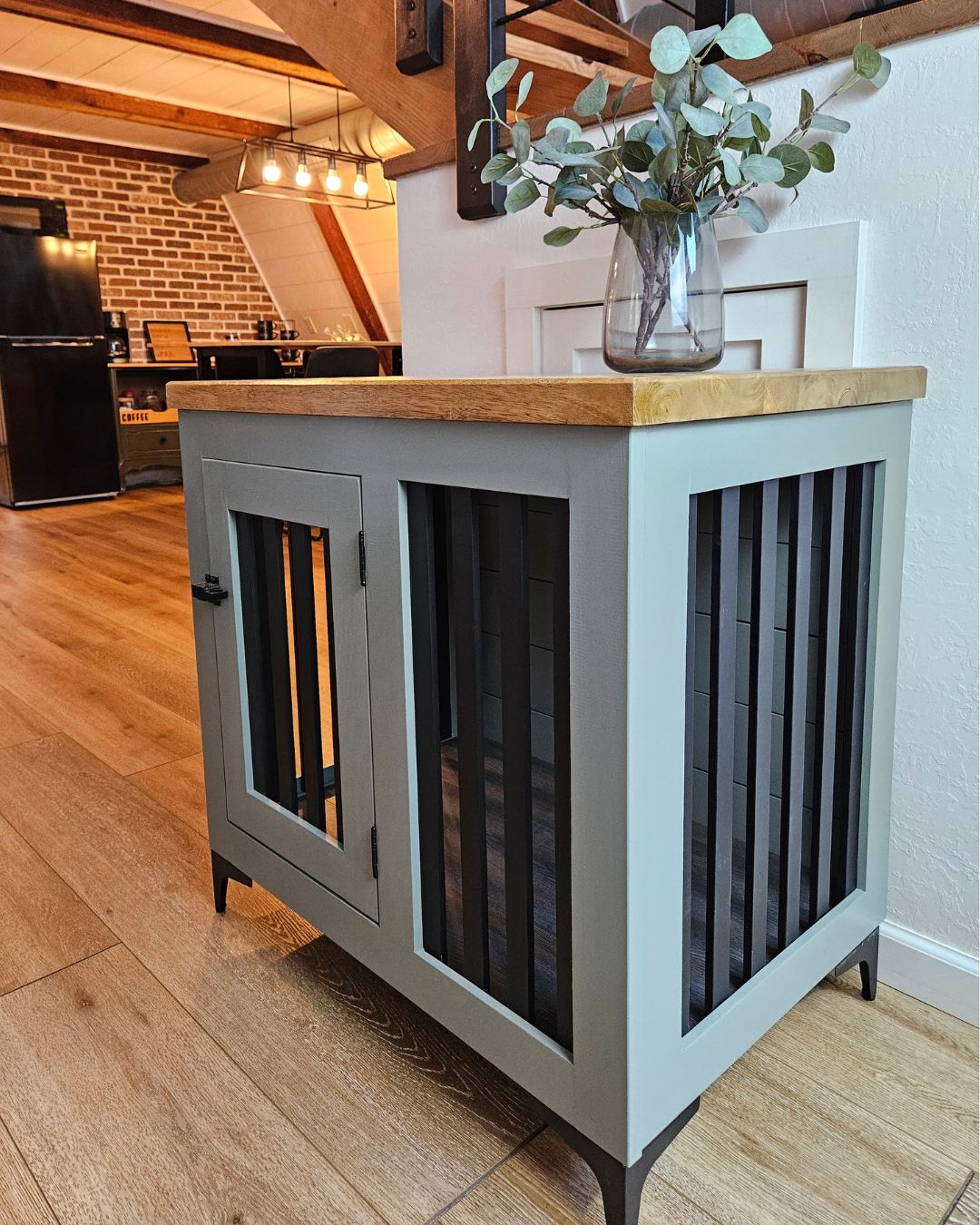 medium painted wooden dog crate furniture with feet