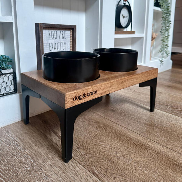 Large Dog Bowl Stand  Raised Feeder With Modern Wood Design  Dog and Crate