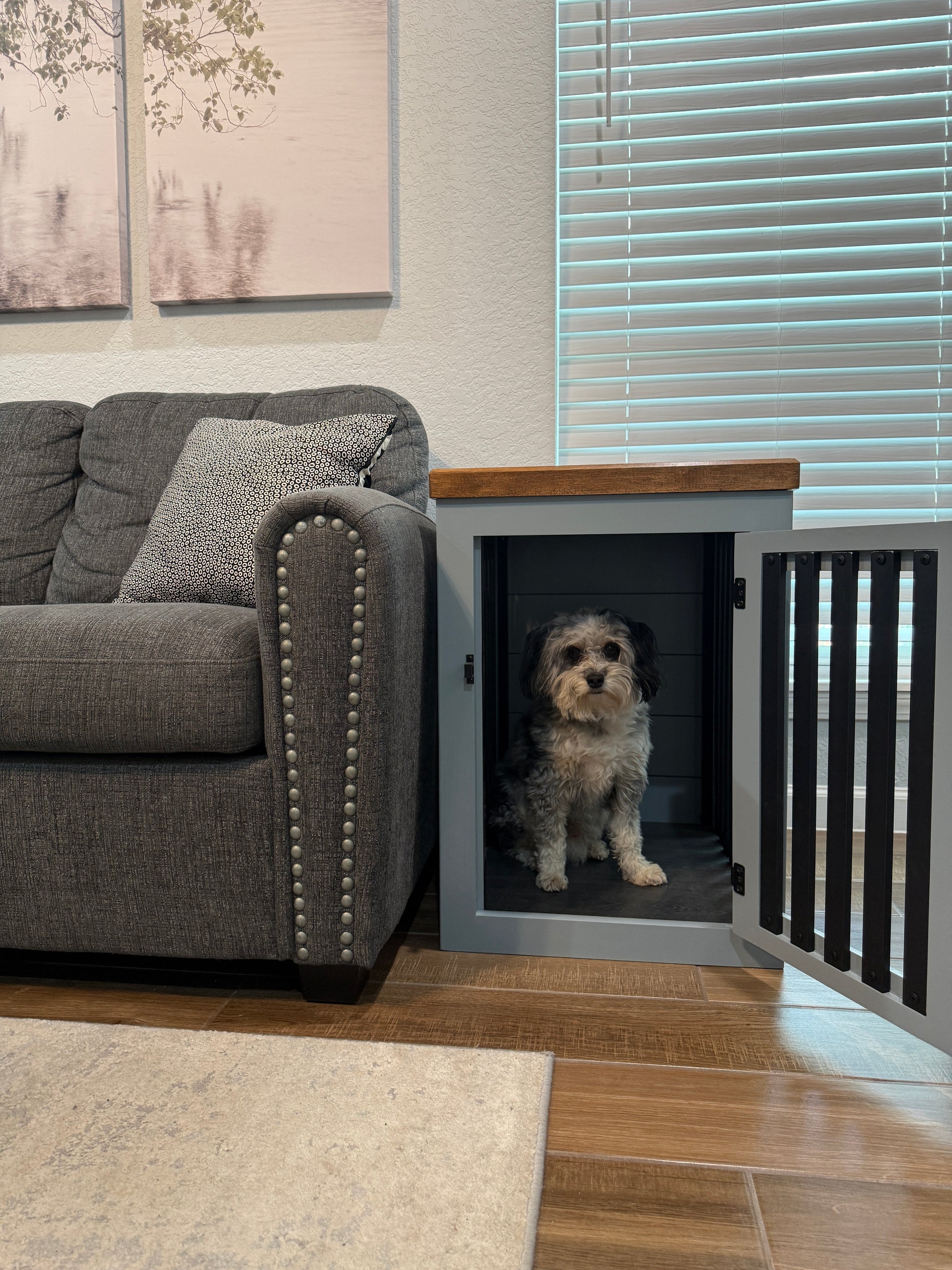 small wooden dog crate side table